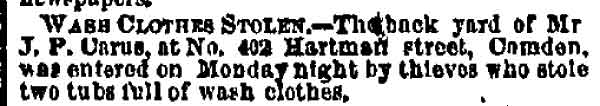 Wash Clothes Stolen. - Philadelphia Inquirer, April 4, 1877