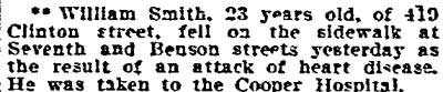William Smith Stricken on the Street - Philadelphia Inquirer, July 15, 1907