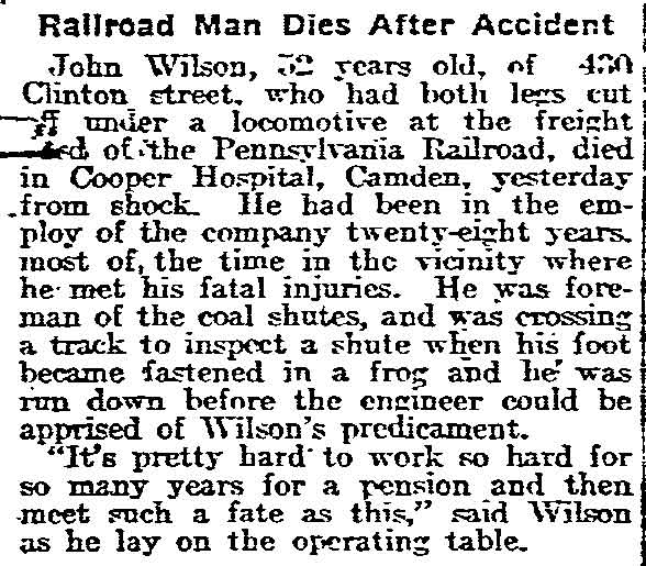 430 Clinton Street, 1914-1918 John Wilson & Family, Philadelphia Inquirer, March 20, 1918