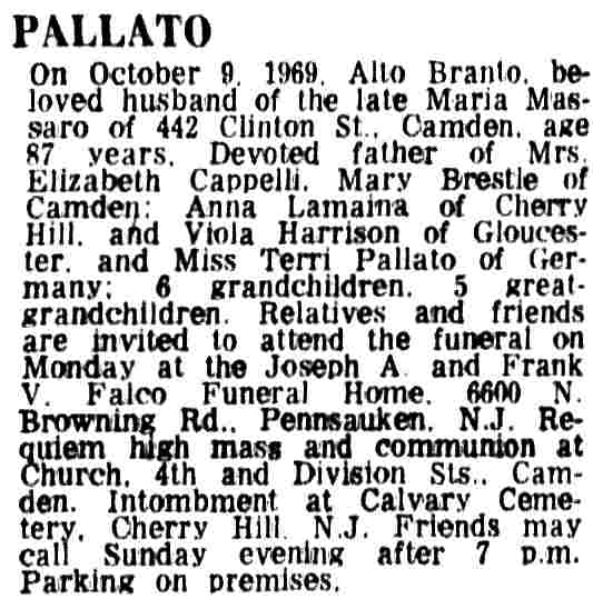 444 Clinton Street, 1969 Allo Branto Pallato, Camden Courier-Post, October 10, 1969