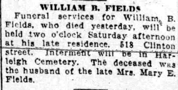 518 Clinton Street, 1927 William B. Fields & Family, Camden Courier-Post, April 13, 1927