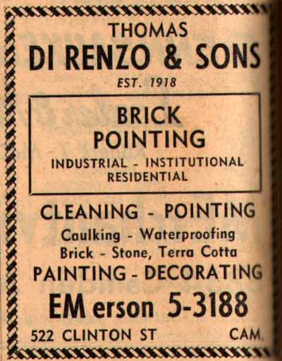 522 Clinton Street, 1938-1955 Thomas DiRenzo & Sons, New Jersey Bell Telephone Yellow Pages Ad