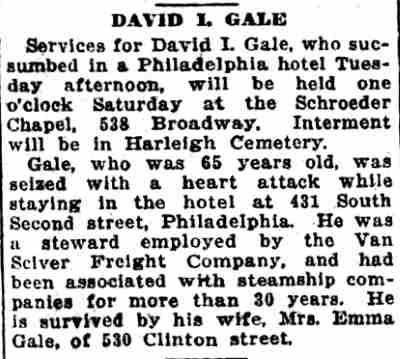 530 Clinton Street, 1927-1928 Mrs. Emma Gale, Camden Courier-Post, February 17, 1927
