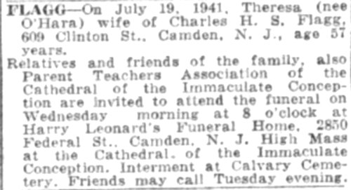 609 Clinton Street, 1941 Charles H.S. Flagg & Family, Camden Courier-Post, July 22, 1941