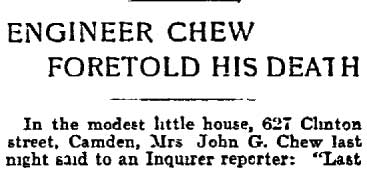 Engineer Chew Foretold His Death - Philadelphia Inquirer, August 29, 1901