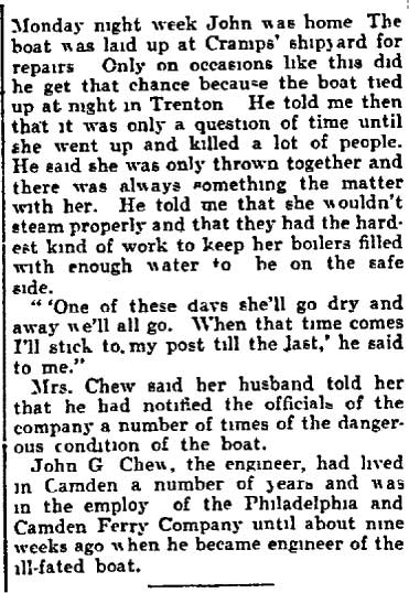 Engineer Chew Foretold His Death - Philadelphia Inquirer, August 29, 1901