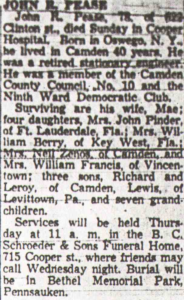 629 Clinton Street, 1957 John R. Pease & Family, Camden Courier-Post, December 17, 1957