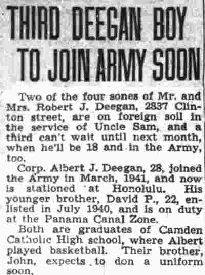 2837 Clinton Street, Robert J. Deegan & Family, Camden Courier-Post, December 1, 1942