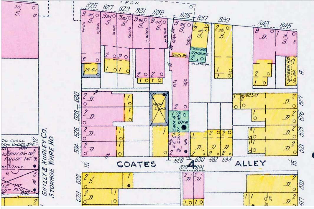 800 Block of Coates Alley — 1906 Sanborn Map