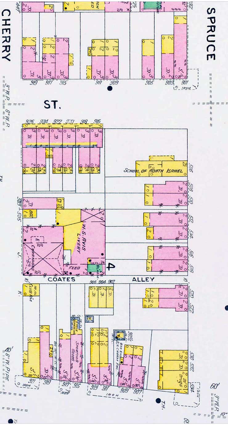 900 Block of Coates Alley — 1906 Sanborn Map