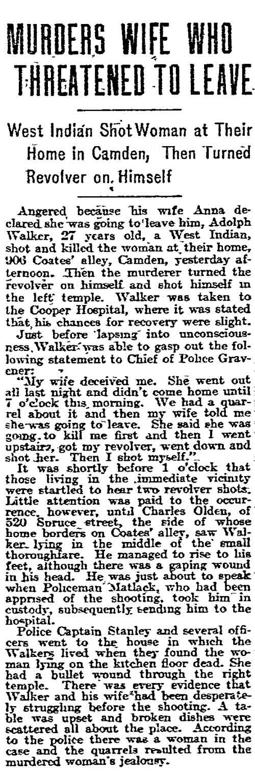 Murders Wife Who Threatened to Leave, Philadelphia Inquirer, November 2, 1908