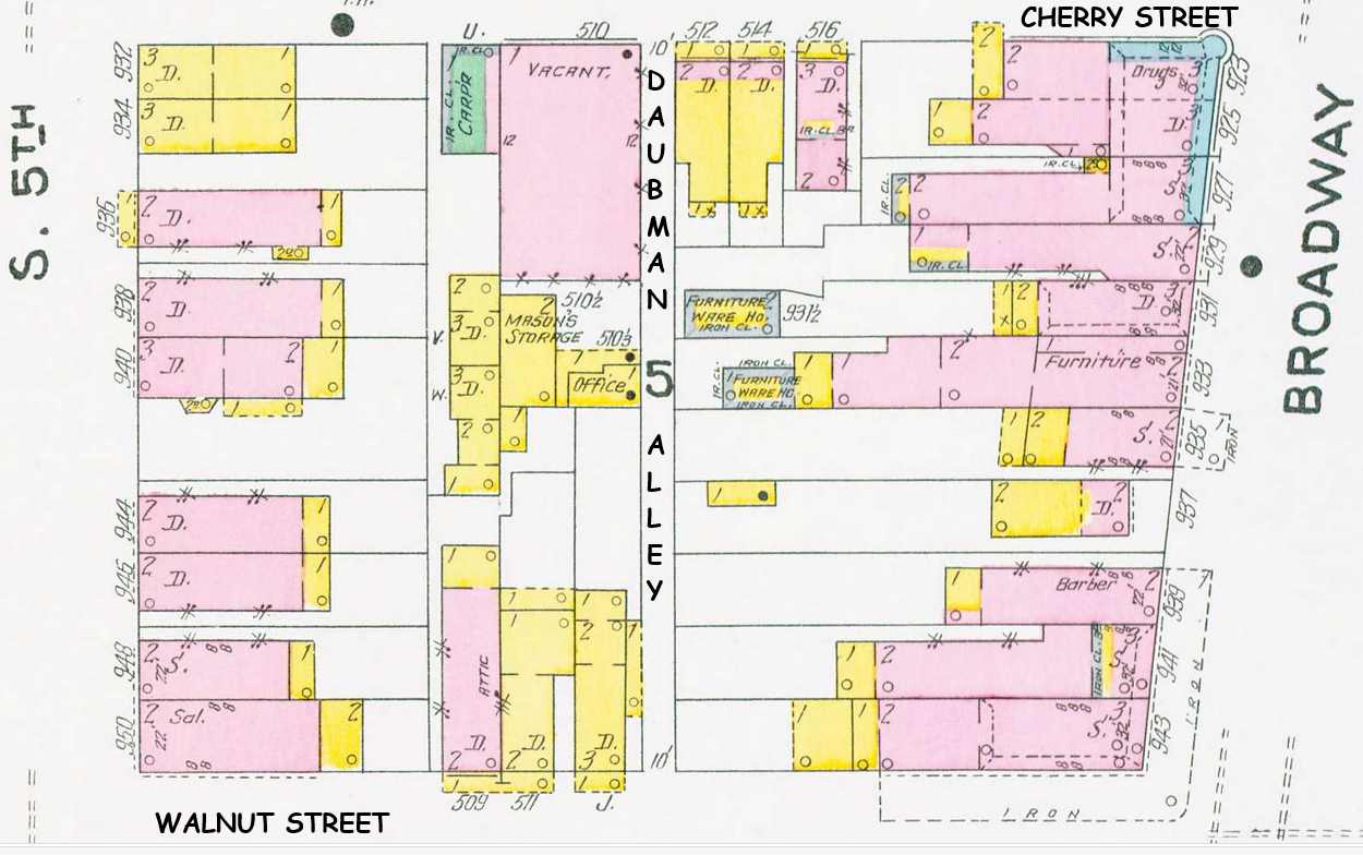 1906 Sanborn Map showing Daubman Alley
