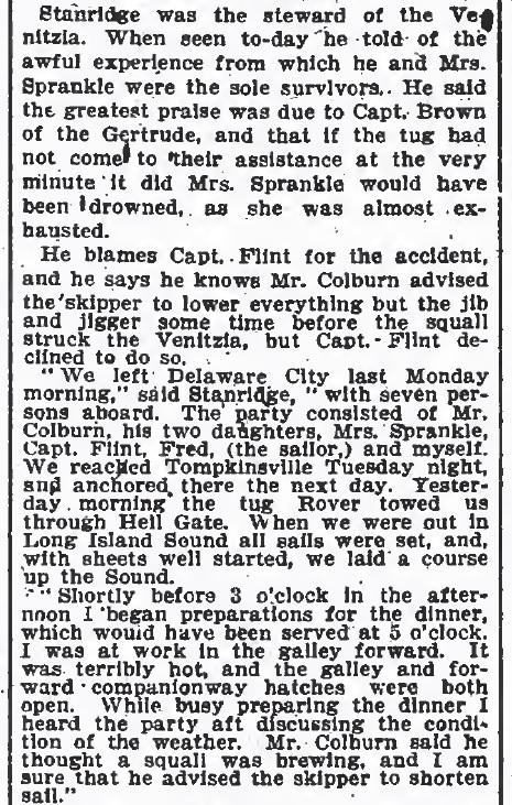 New York Times, July 20, 1901 — Five Drowned in Yacht, continued