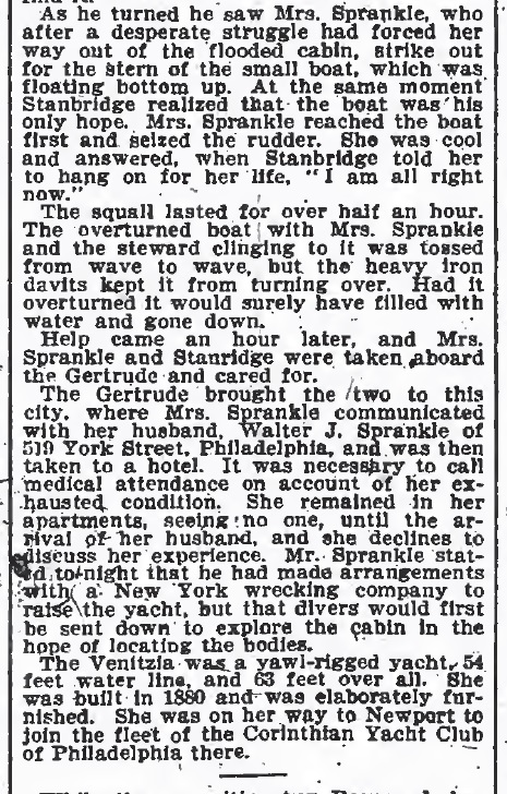 New York Times, July 20, 1901 — Five Drowned in Yacht, continued