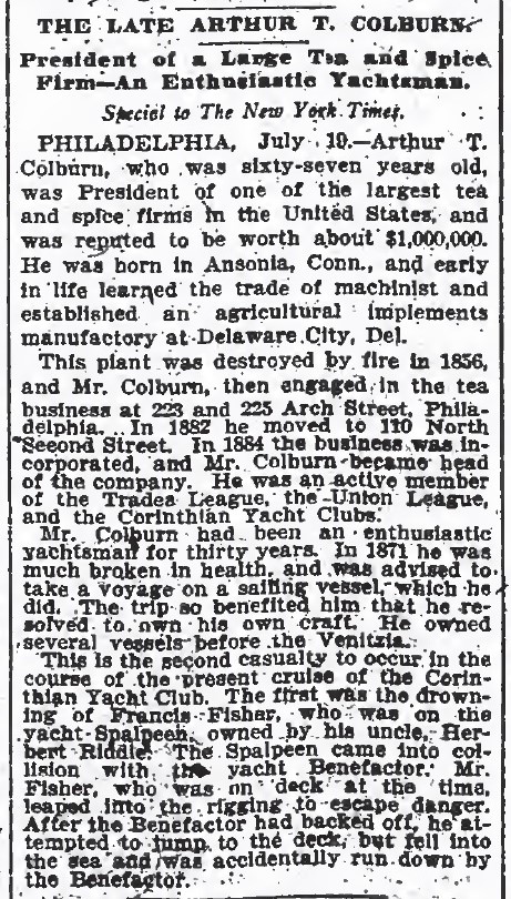 New York Times, July 20, 1901 — The Late Arthur T. Colburn