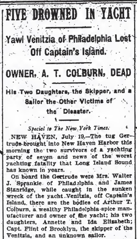 New York Times, July 20, 1901 — Five Drowned in Yacht
