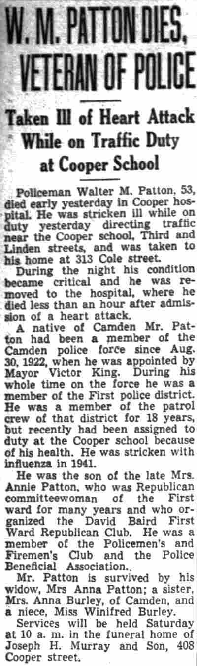 W. M. Patton Dies, Veteran of Police, October 28, 1943
