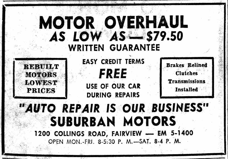 Suburban Motors newspaper advertisement — Camden Courier-Post, November 25, 1955