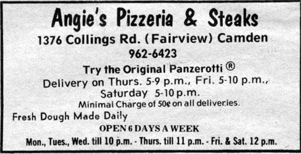 Angie's Pizzeria and Steaks, 1376 Collings Road South, 1981