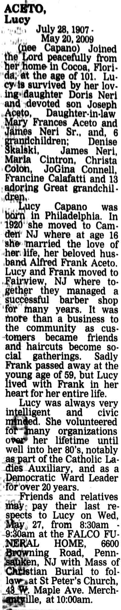 Lucy Capano Aceto, 1402 Collings Road South