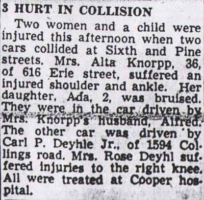 3 Hurt in Collision — Camden Courier-Post, November 15, 1949
