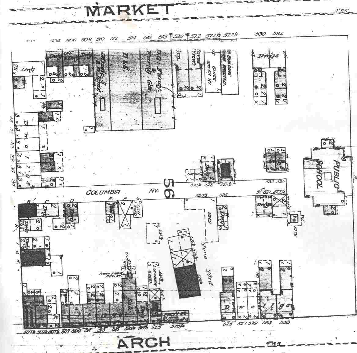 Columbia Avenue, 1885 map
