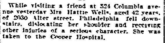 Woman Injured at 524 Columbia Avenue — Philadelphia Inquirer, January 31, 1906