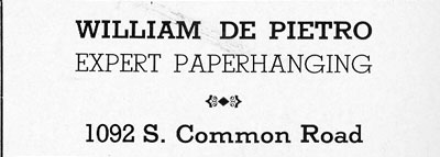 William De Pietro Expert Paperhanging, 1092 S. Common Road — 1932 Camden High School yearbook advertisement