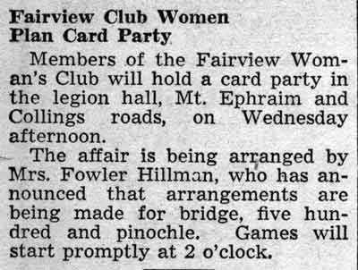 Fairview Club Women Plan Card Party — Camden Courier-Post, February 28, 1938