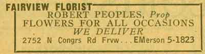 Fairview Florist, 2752 North Congress Road — 1955 New Jersey Bell Yellow Pages ad