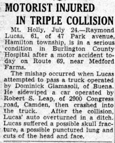 Motorist Injured in Triple Collision — Camden Courier-Post, July 25, 1941
