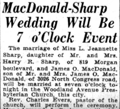 MacDonald-Sharp Wedding Will Be 7 o'Clock Event — Camden Courier-Post, June 4, 1932