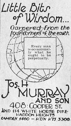 Advertisement for Jos. H. Murray and Son Funeral Home, 408 Cooper Street, Camden Courier-Post, October 15, 1931