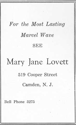 519 Cooper Street — Mary Jane Lovett, Camden High School January 1928 Purple & Gold Yearbook