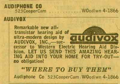 523 Cooper Street, Audiophone Company, 1955 New Jersey Bell Telephone Yellow Pages