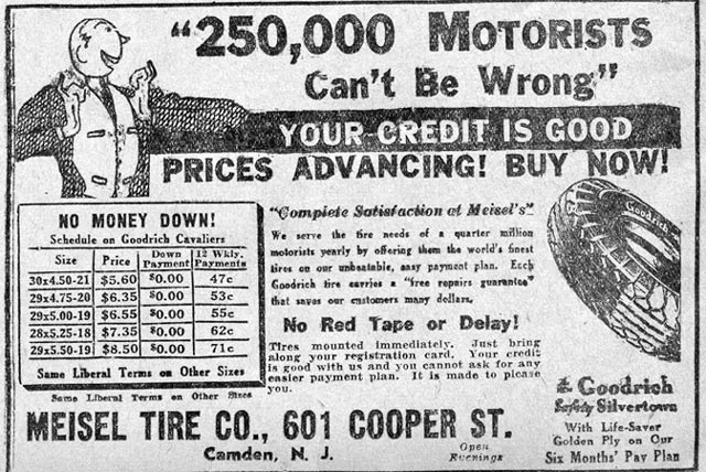 601 Cooper Street — Meisel Tire Company, August 1933