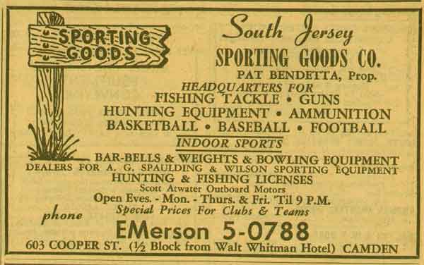 603 Cooper Street — South Jersey Sporting Goods Co., 1955 NJ Bell Yellow Pages Ad