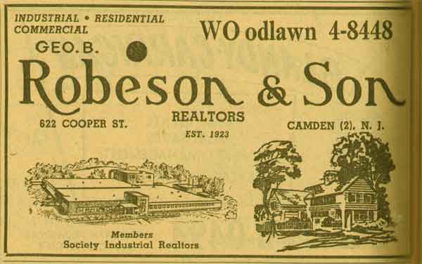 622 Cooper Street — George Robeson & Son, 1955 NJ Bell Yellow Pages Ad