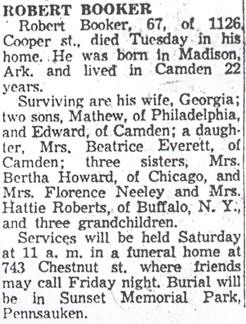 1126 Cooper Street — Robert Booker, Camden Courier-Post December 19, 1957