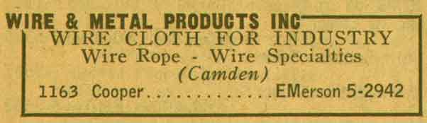 1163 Cooper Street — Wire & Metal Products Inc., 1955 NJ Bell Yellow Pages Ad