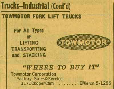 1171 Cooper Street — Towmotor Corporation, 1955 NJ Bell Yellow Pages Ad