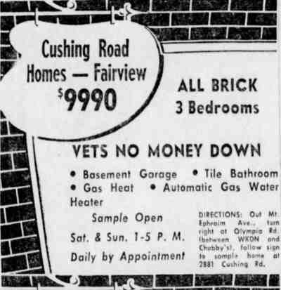 Cushing Road Homes — Fairview, advertisement, March 13, 1954