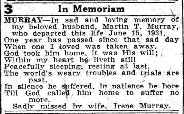 In Memoriam — Martin T. Murray, 1234 Dayton Street
