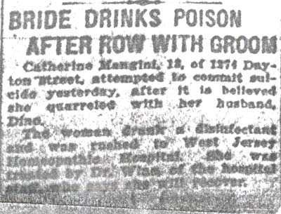 Bride Drinks Poison After Row With Groom — Catherine Mangini, 1274 Dayton Street