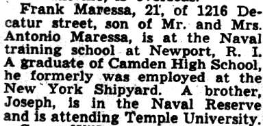 Frank Maressa, 1216 Decatur Street — Camden Courier-Post, February 10, 1943