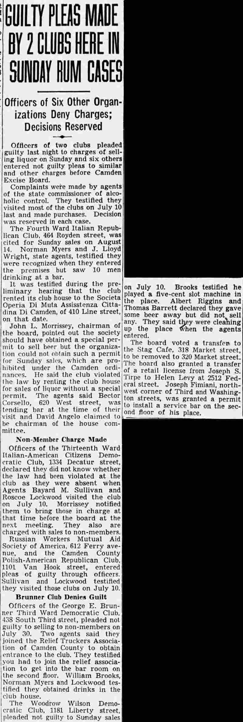 Guilty Pleas Made by 2 Clubs Here in Sunday Rum Cases — 1334 Decatur Street — Camden Courier-Post, January 24, 1939