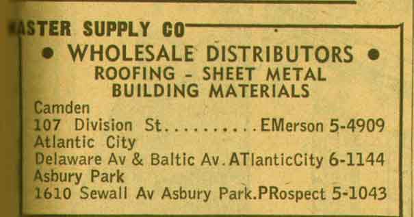 107 Division Street — Master Supply Company, 1955 New Jersey Bell Telephone Yellow Pages Ad