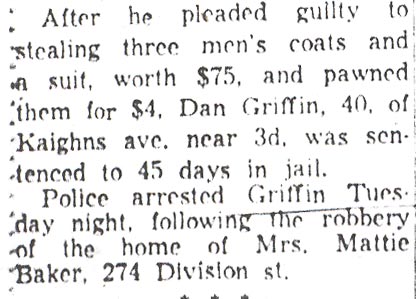 274 Division Street — Mrs. Mattie Baker, Camden Courier-Post, December 12, 1957