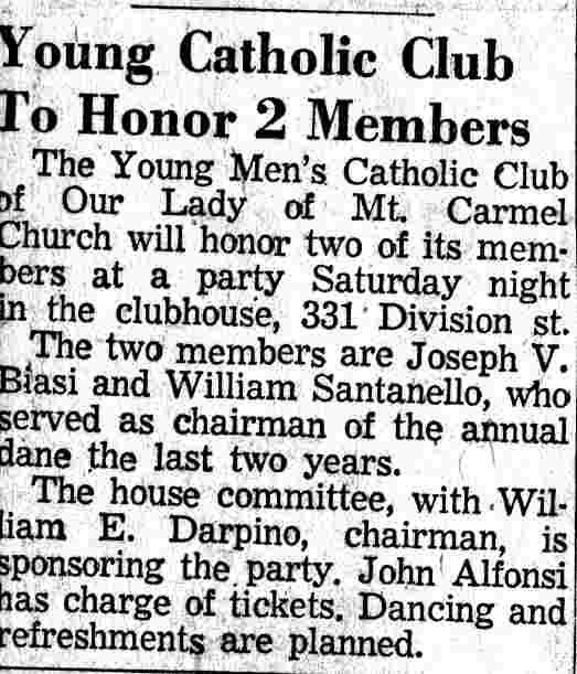 331 Division Street — Young Men's Catholic Club of Our Lady of Mt. Carmel Church, Camden Courier-Post, November 25, 1955