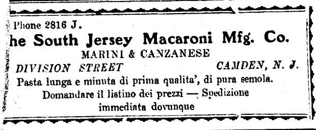 407 Division Street — South Jersey Macaroni Mfg. Co., La Libera Parola, December 31, 1921